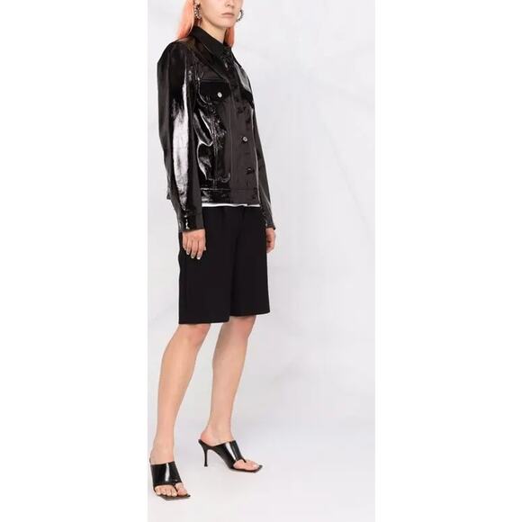 HELMUT‎ LANG Vinyl Spread Collar Button Down Jacket Black Medium Patent Leather - Picture 14 of 14